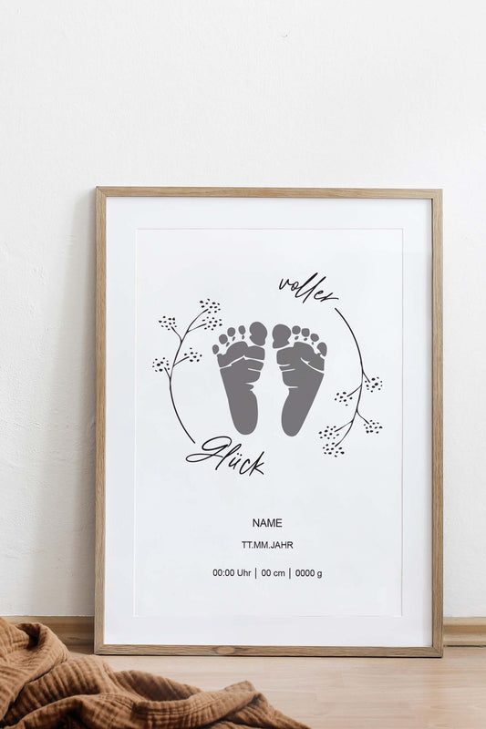 Geburtsposter Fußabdrücke voller Glück personalisierbar | Druckvorlage