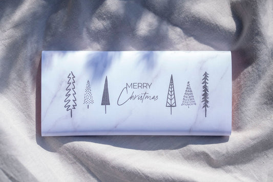 Schokoladen-Banderole Merry Christmas Tannenbäume | Druckvorlage